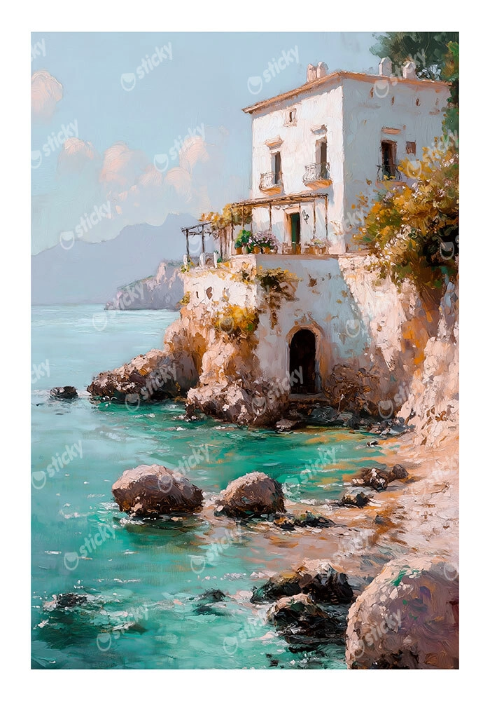 Poster VINTAGE PASTEL COASTAL HOUSE 2