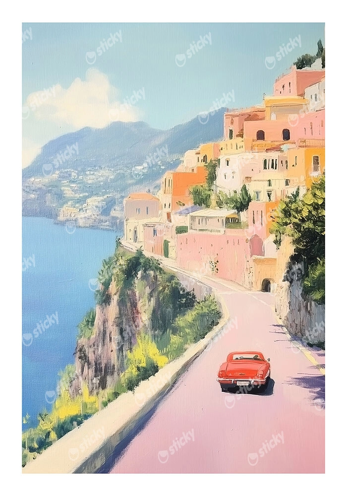 Poster VINTAGE PASTEL COASTAL ROAD