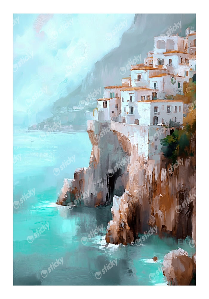 Poster VINTAGE PASTEL COASTAL VILLAGE