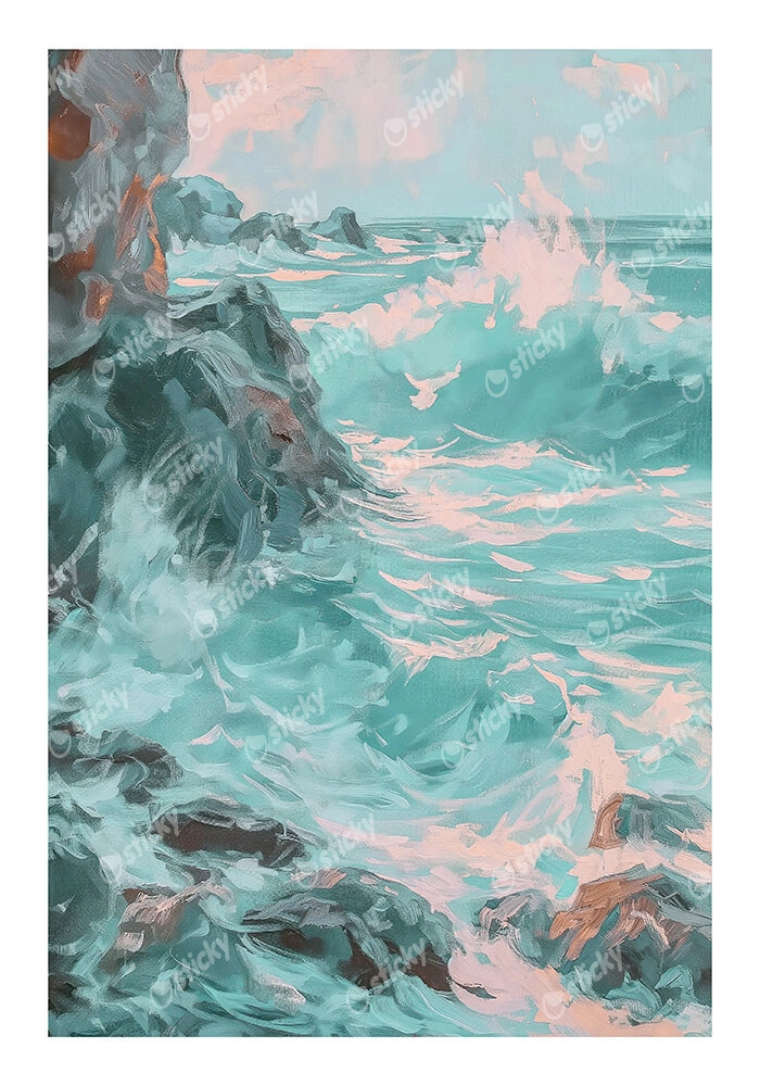 Poster VINTAGE PASTEL COASTAL WAVES 4