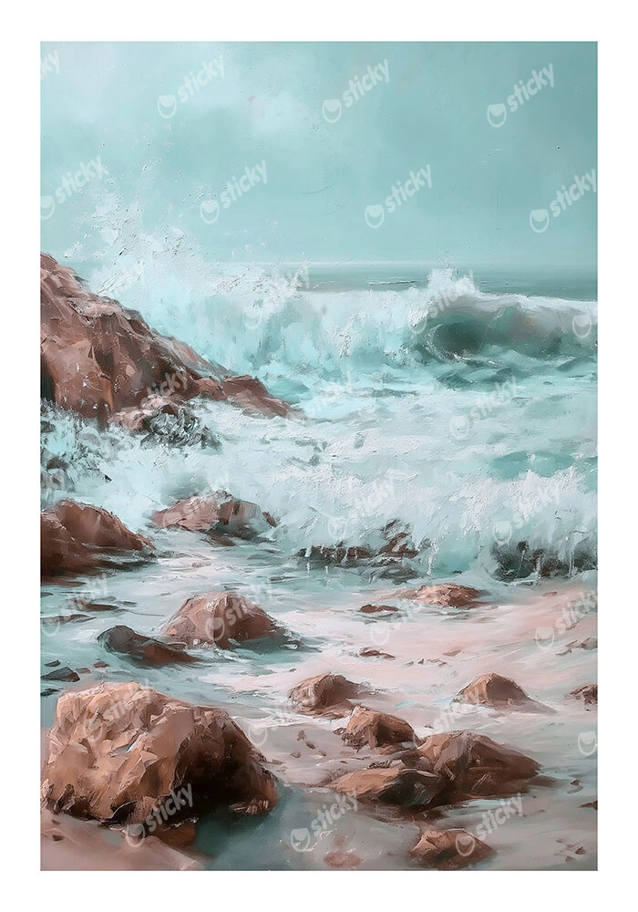 Poster VINTAGE PASTEL COASTAL WAVES 5