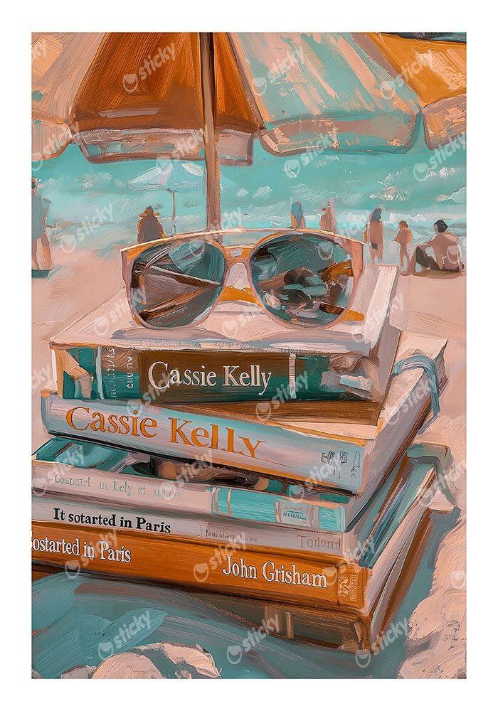 Poster VINTAGE PASTEL COASTAL WAVES BEACH BOOKS 2