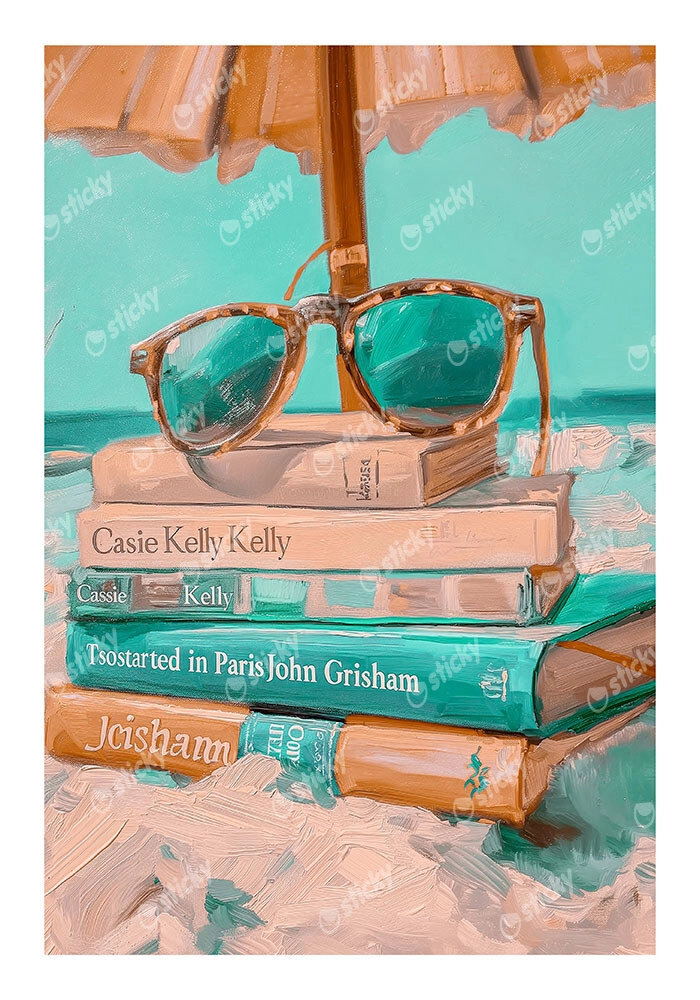 Poster VINTAGE PASTEL COASTAL WAVES BEACH BOOKS 3