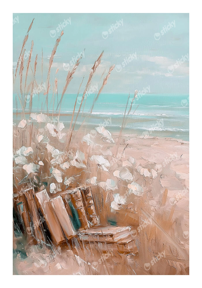 Poster VINTAGE PASTEL COASTAL WAVES BEACH BOOKS 4