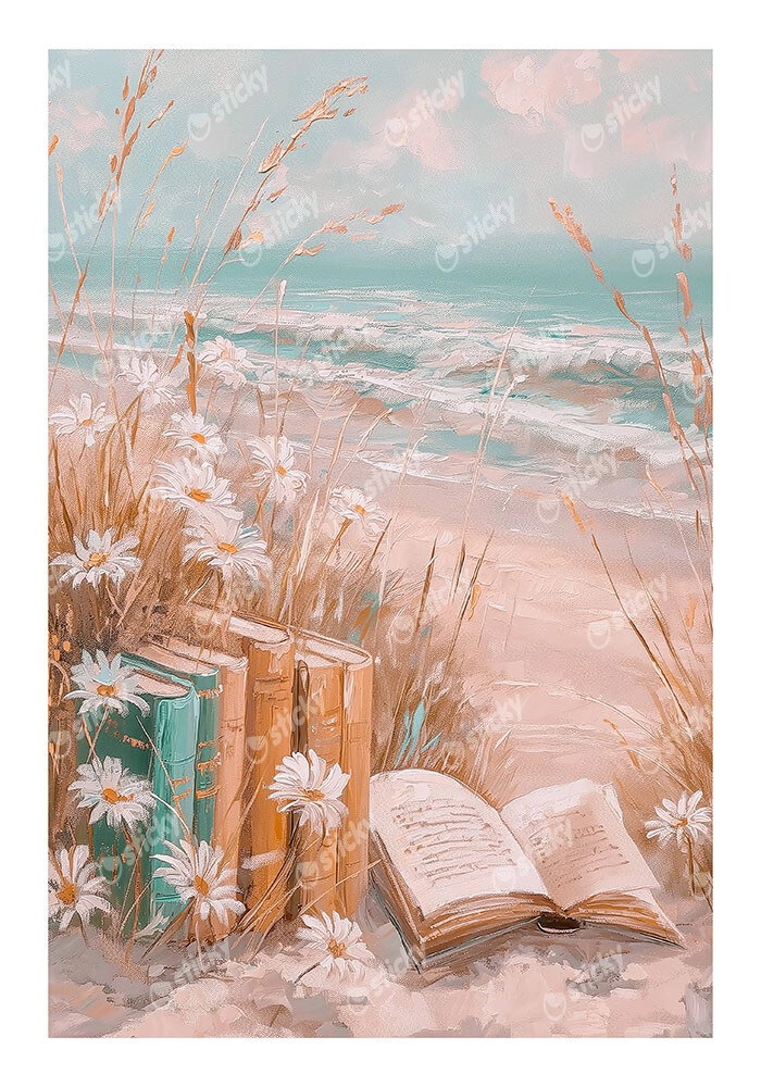 Poster VINTAGE PASTEL COASTAL WAVES BEACH BOOKS 5