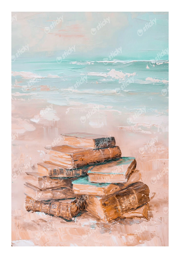 Poster VINTAGE PASTEL COASTAL WAVES BEACH BOOKS