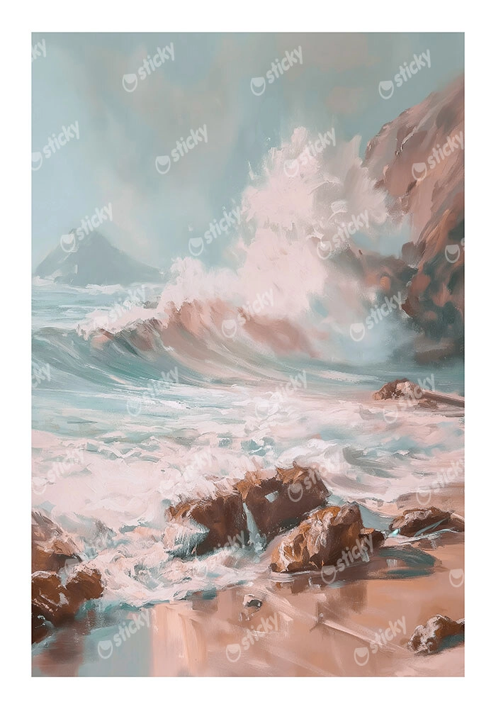 Poster VINTAGE PASTEL COASTAL WAVES