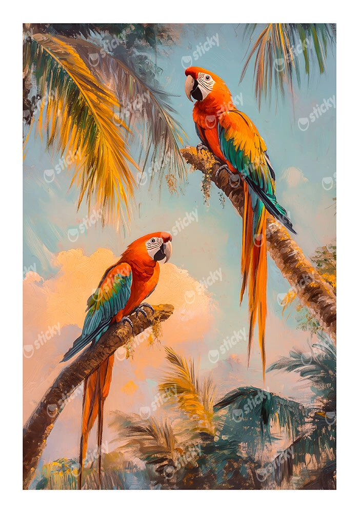 Poster VINTAGE PASTEL PARROTS
