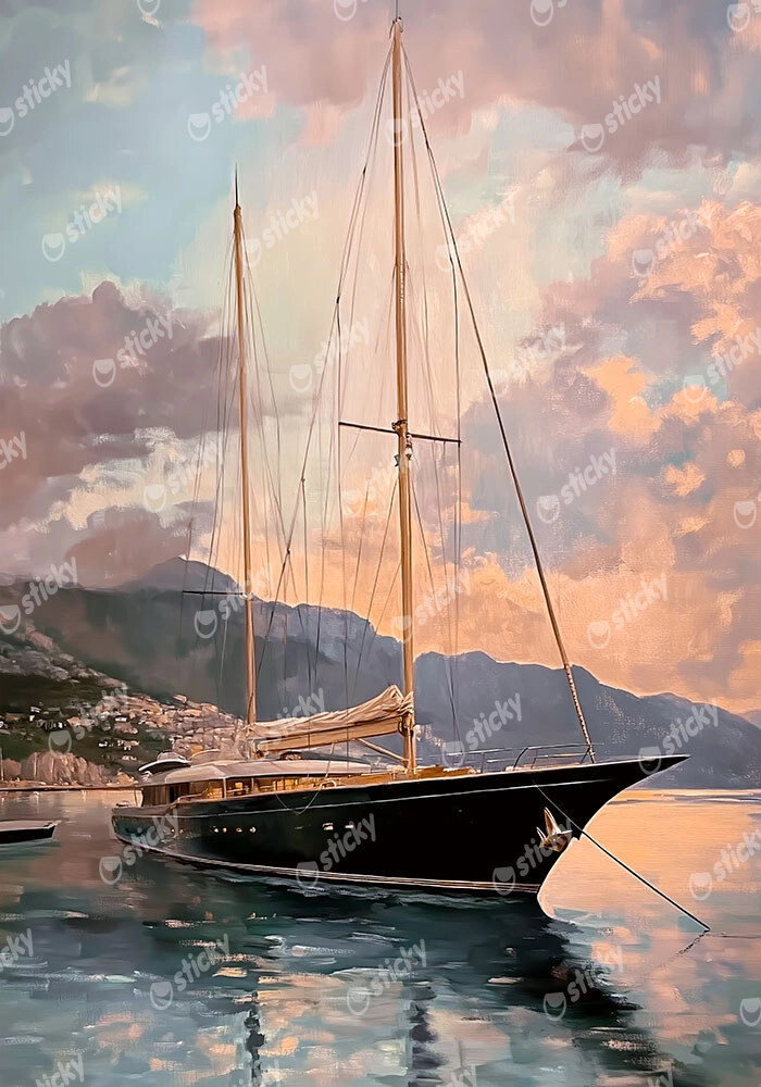 Πίνακας σε Καμβά VINTAGE PASTEL BOAT IN HARBOR 2