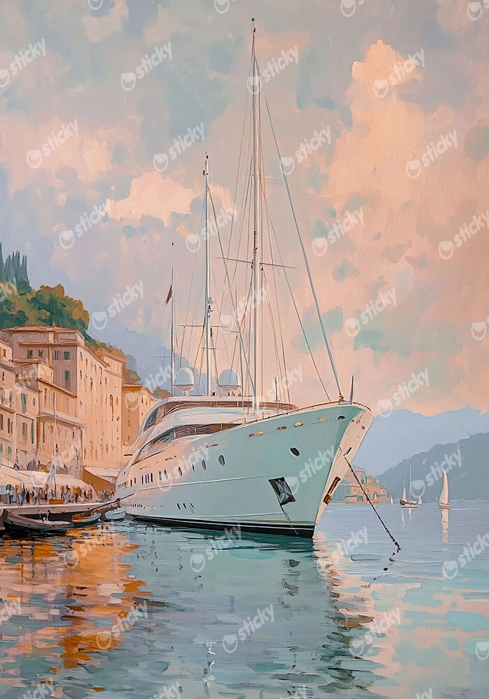 Πίνακας σε Καμβά VINTAGE PASTEL BOAT IN HARBOR 3