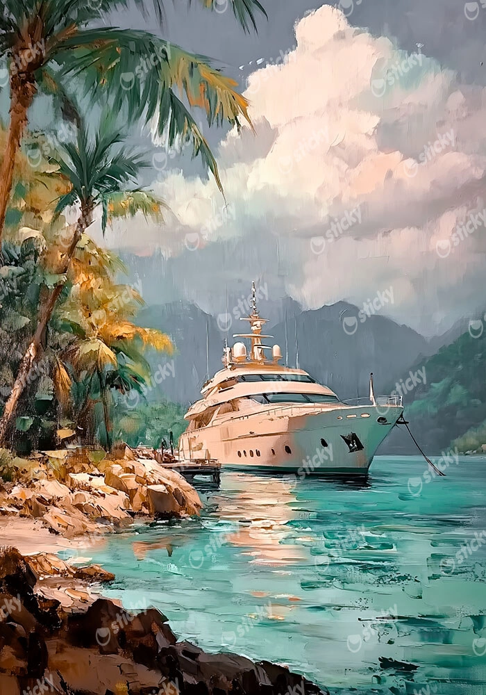 Πίνακας σε Καμβά VINTAGE PASTEL BOAT IN HARBOR 4