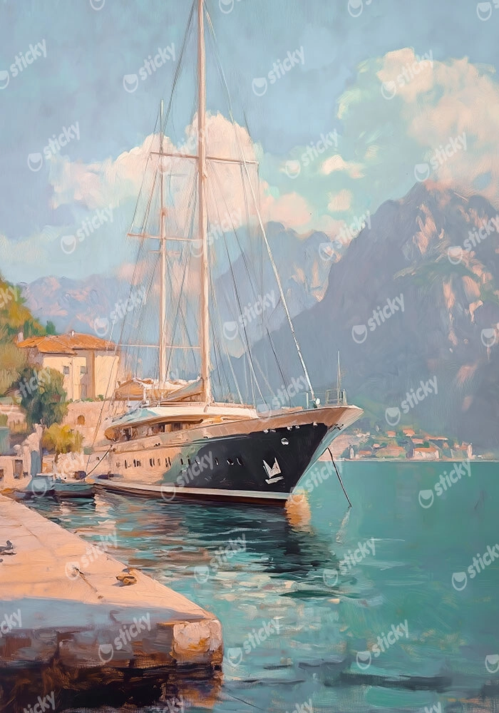 Πίνακας σε Καμβά VINTAGE PASTEL BOAT IN HARBOR
