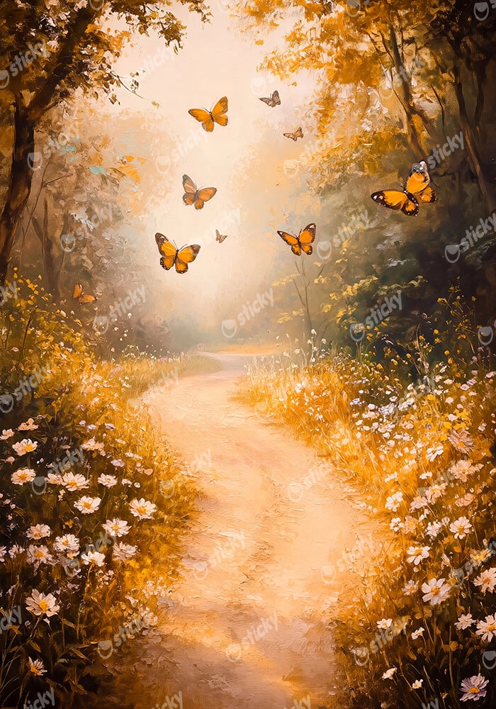 Πίνακας σε Καμβά VINTAGE PASTEL BUTTERFLIES FOREST PATH