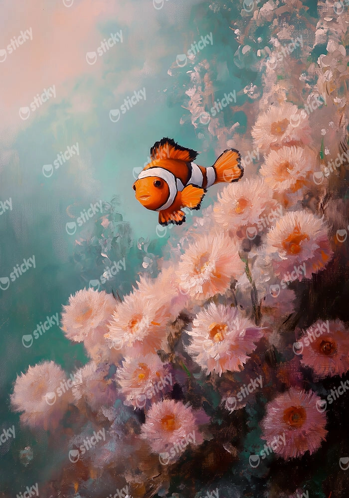 Πίνακας σε Καμβά VINTAGE PASTEL CLOWN FISH