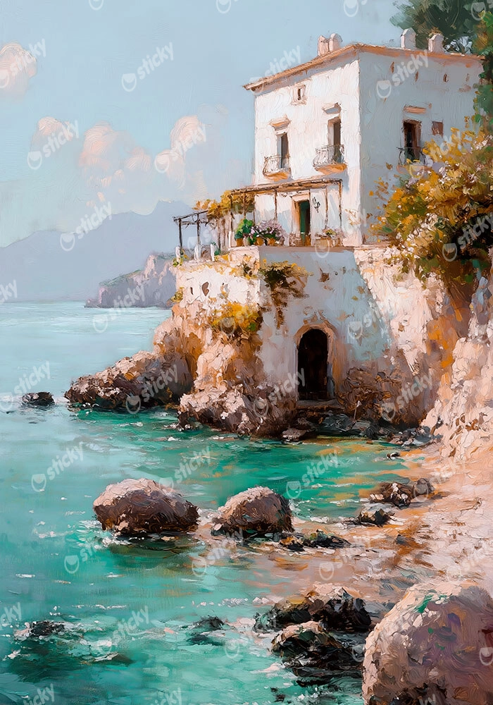 Πίνακας σε Καμβά VINTAGE PASTEL COASTAL HOUSE 2