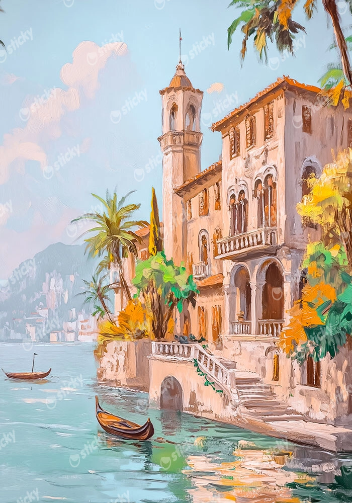 Πίνακας σε Καμβά VINTAGE PASTEL COASTAL HOUSE