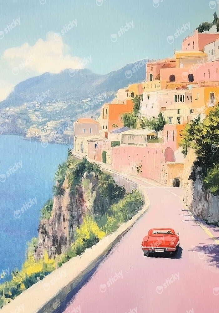 Πίνακας σε Καμβά VINTAGE PASTEL COASTAL ROAD