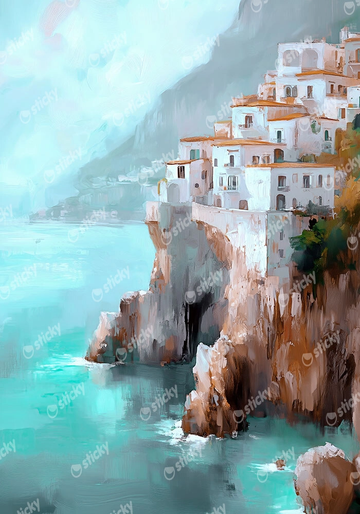 Πίνακας σε Καμβά VINTAGE PASTEL COASTAL VILLAGE