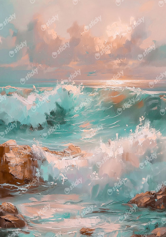 Πίνακας σε Καμβά VINTAGE PASTEL COASTAL WAVES 2