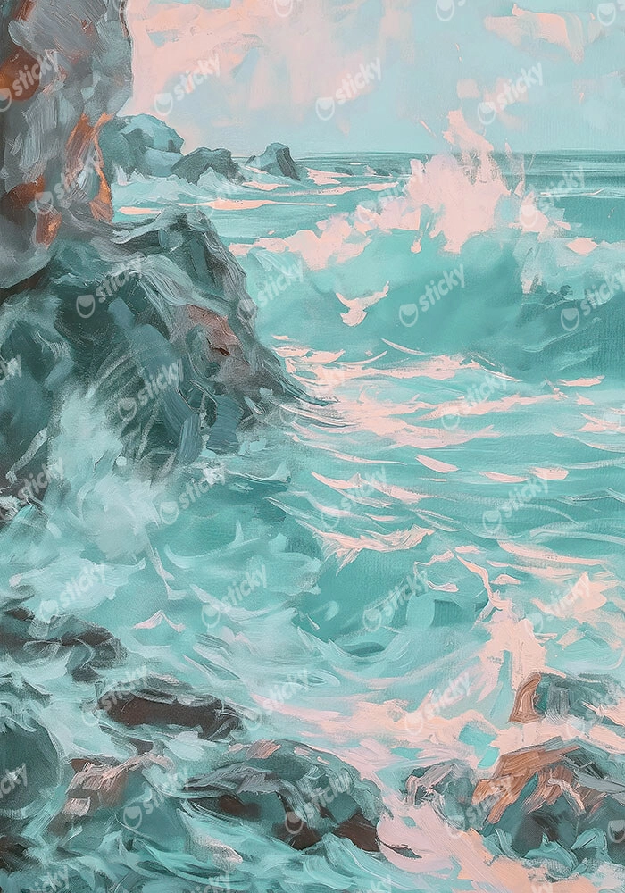 Πίνακας σε Καμβά VINTAGE PASTEL COASTAL WAVES 4