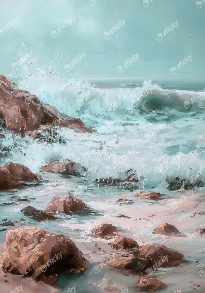 Πίνακας σε Καμβά VINTAGE PASTEL COASTAL WAVES 5