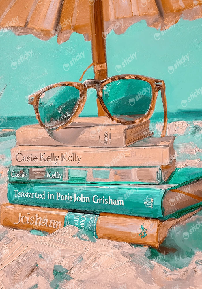Πίνακας σε Καμβά VINTAGE PASTEL COASTAL WAVES BEACH BOOKS 3