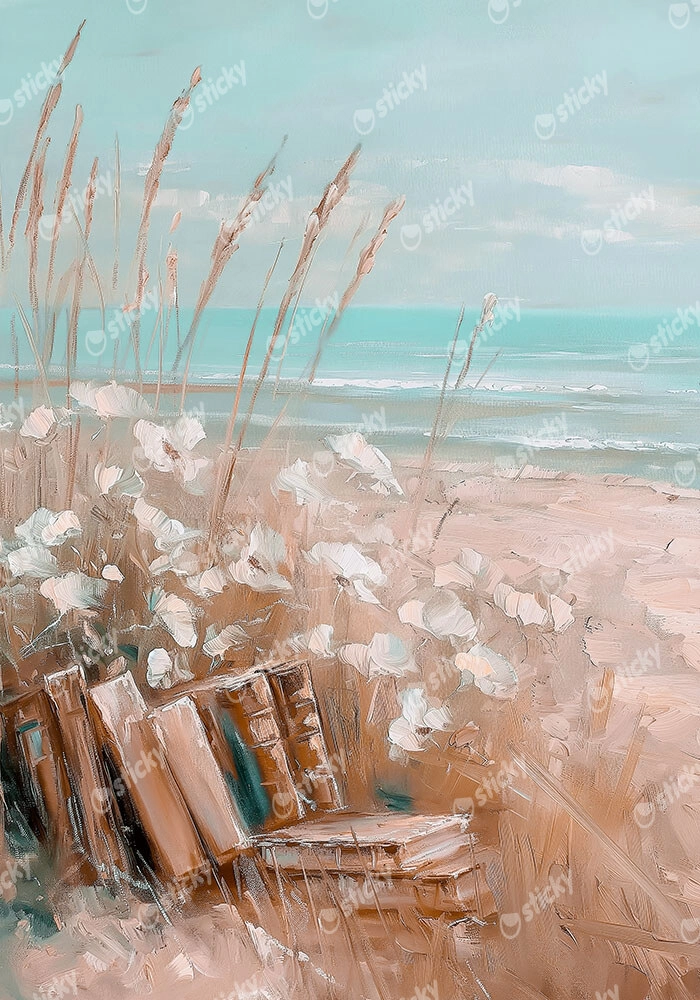 Πίνακας σε Καμβά VINTAGE PASTEL COASTAL WAVES BEACH BOOKS 4