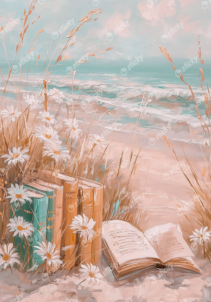 Πίνακας σε Καμβά VINTAGE PASTEL COASTAL WAVES BEACH BOOKS 5
