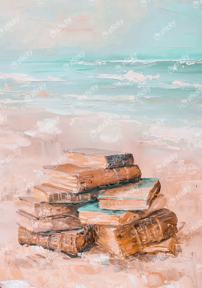Πίνακας σε Καμβά VINTAGE PASTEL COASTAL WAVES BEACH BOOKS