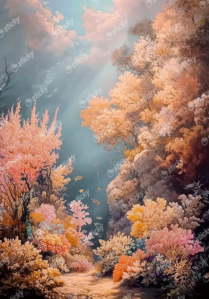 Πίνακας σε Καμβά VINTAGE PASTEL CORAL REEF 3