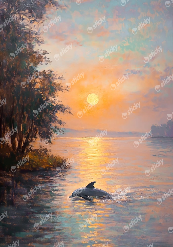 Πίνακας σε Καμβά VINTAGE PASTEL DOLPHIN