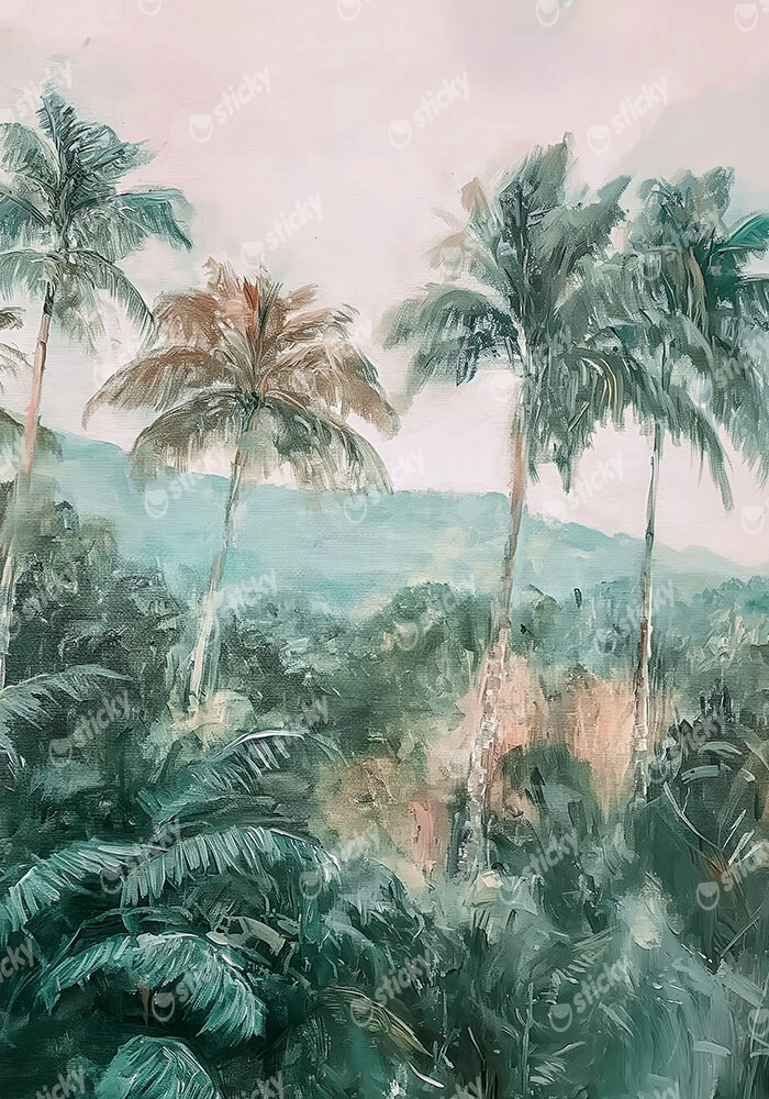 Πίνακας σε Καμβά VINTAGE PASTEL PALM TREES 3