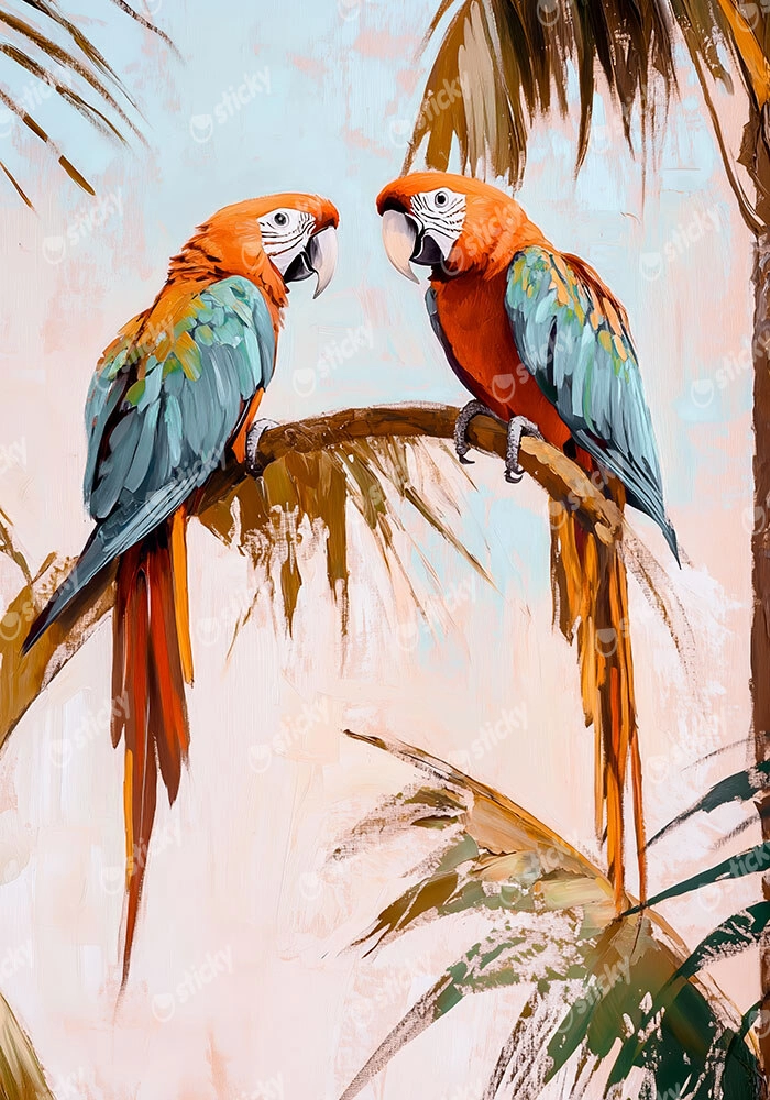 Πίνακας σε Καμβά VINTAGE PASTEL PARROTS 2
