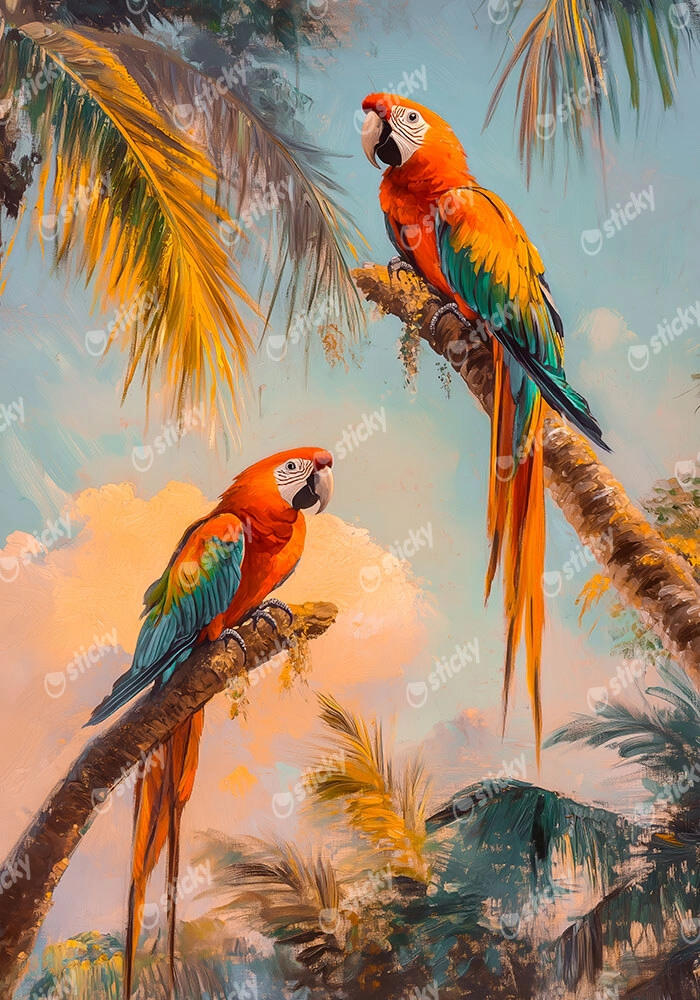 Πίνακας σε Καμβά VINTAGE PASTEL PARROTS