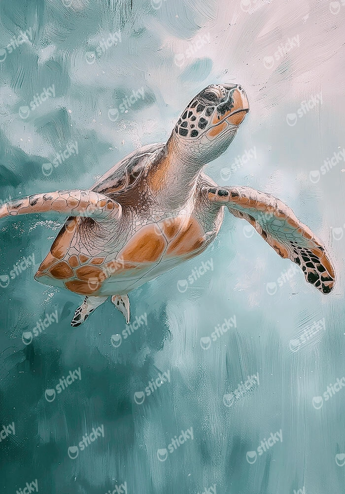 Πίνακας σε Καμβά VINTAGE PASTEL SEA TURTLE 2