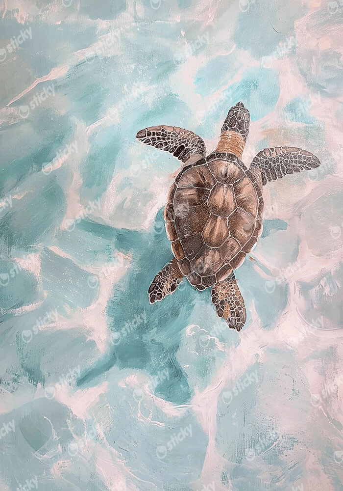 Πίνακας σε Καμβά VINTAGE PASTEL SEA TURTLE
