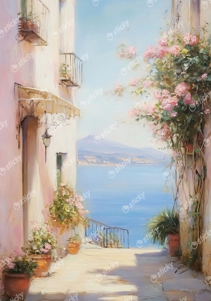 Πίνακας σε Καμβά VINTAGE PASTEL SEA VIEW 2