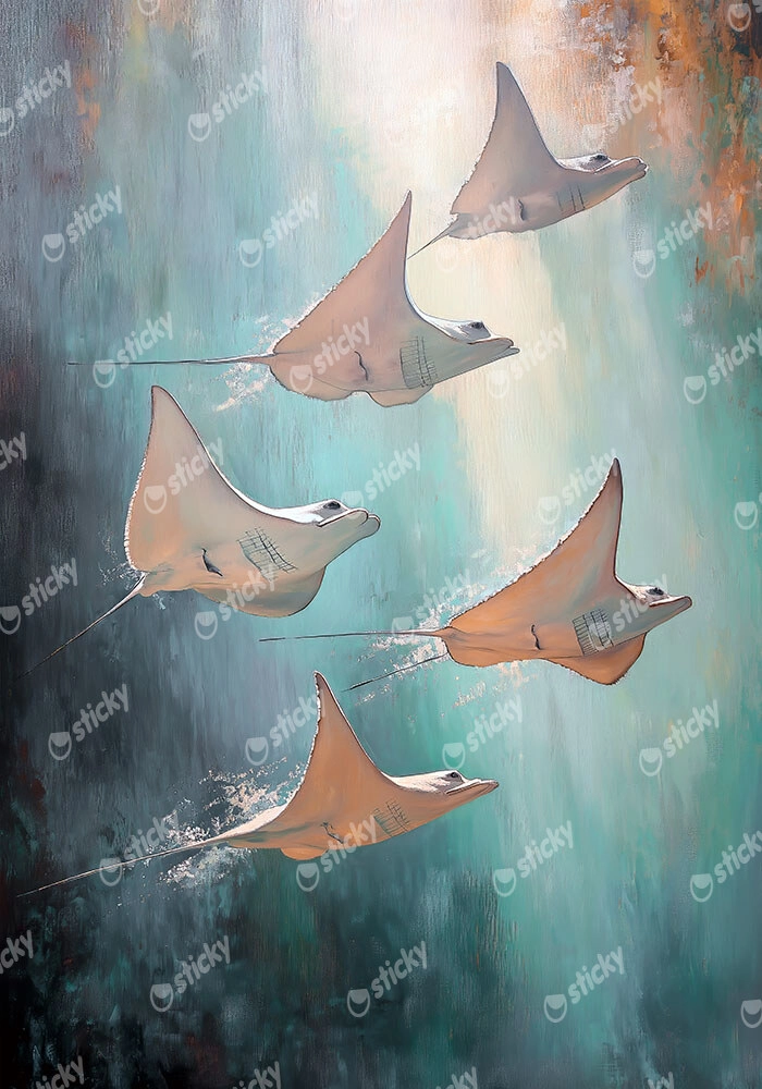 Πίνακας σε Καμβά VINTAGE PASTEL STINGRAYS 2