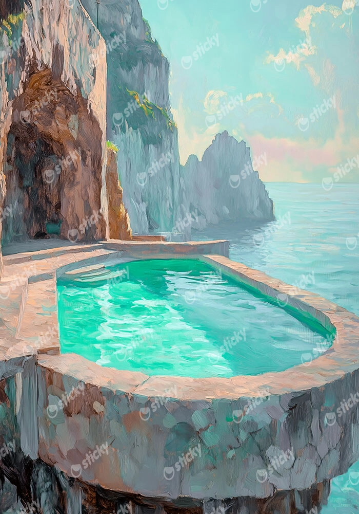 Πίνακας σε Καμβά VINTAGE PASTEL SWIMMING POOL