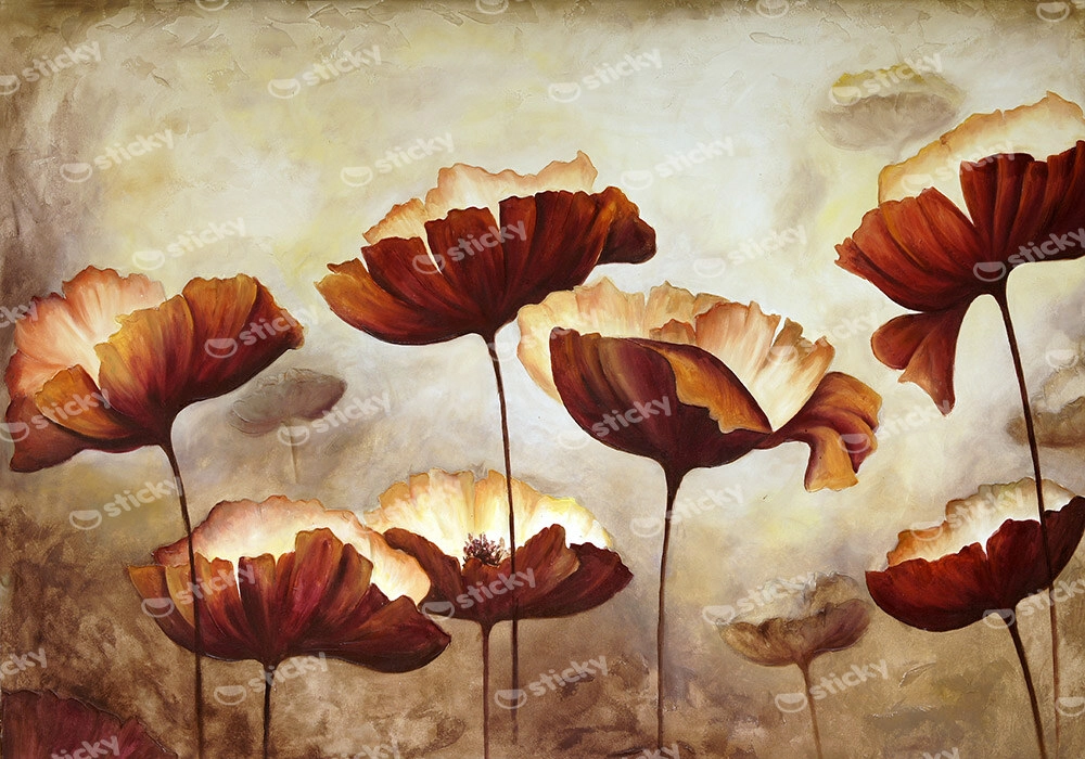 Πινακας σε καμβά PAINTING POPPIES TEXTURE BROWN