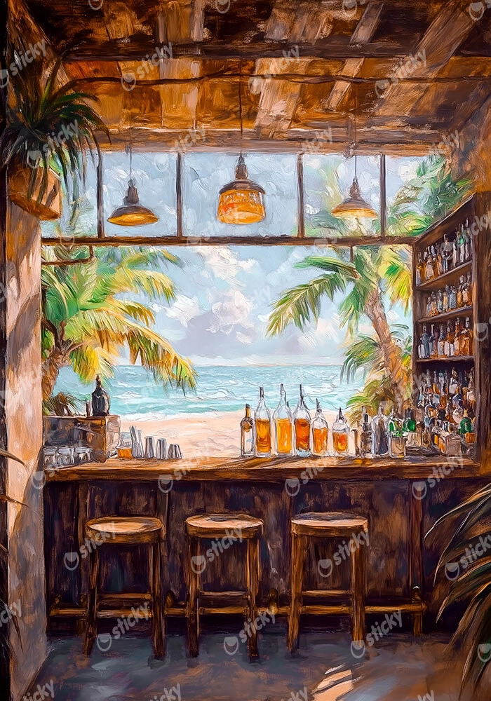 Πίνακας σε Καμβά VINTAGE PASTEL BEACH BAR 2