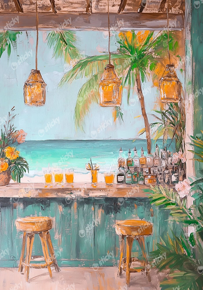 Πίνακας σε Καμβά VINTAGE PASTEL BEACH BAR 3