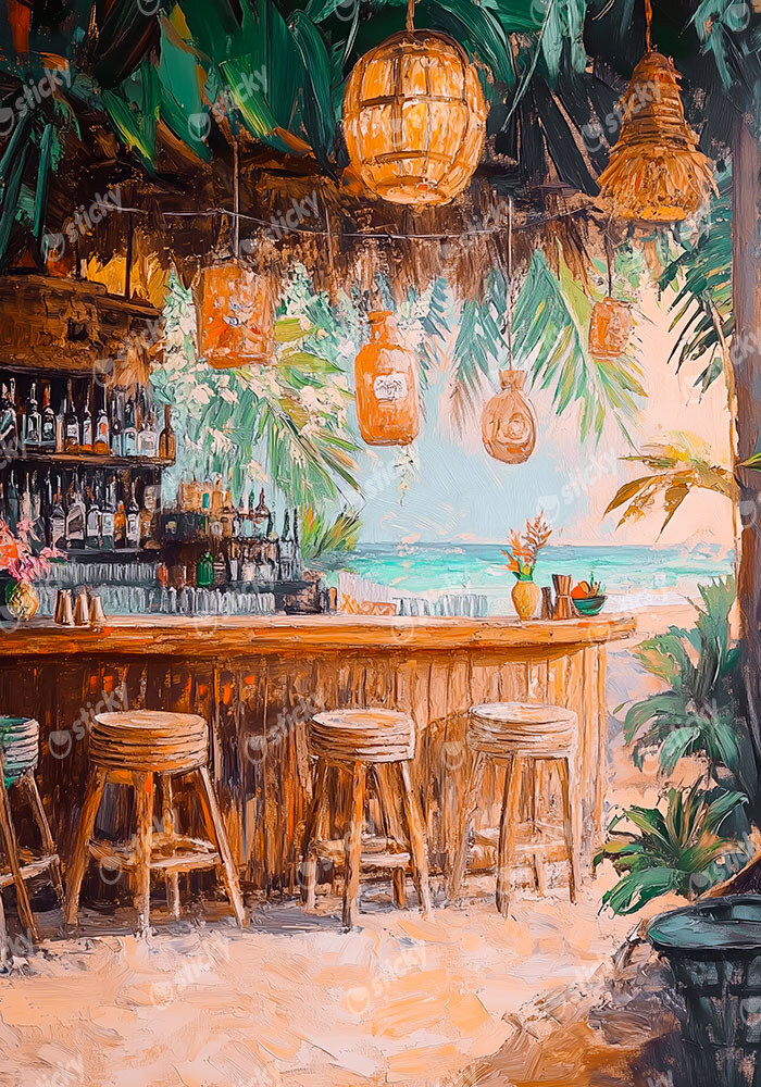 Πίνακας σε Καμβά VINTAGE PASTEL BEACH BAR