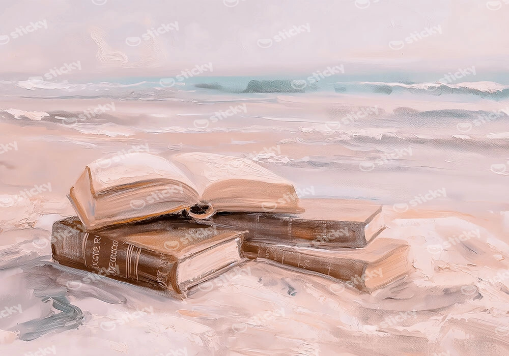 Πίνακας σε Καμβά VINTAGE PASTEL COASTAL WAVES BEACH BOOKS 6