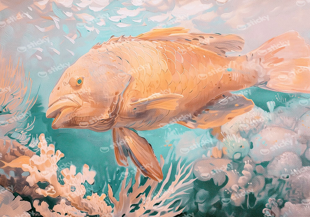 Πίνακας σε Καμβά VINTAGE PASTEL FISH 2