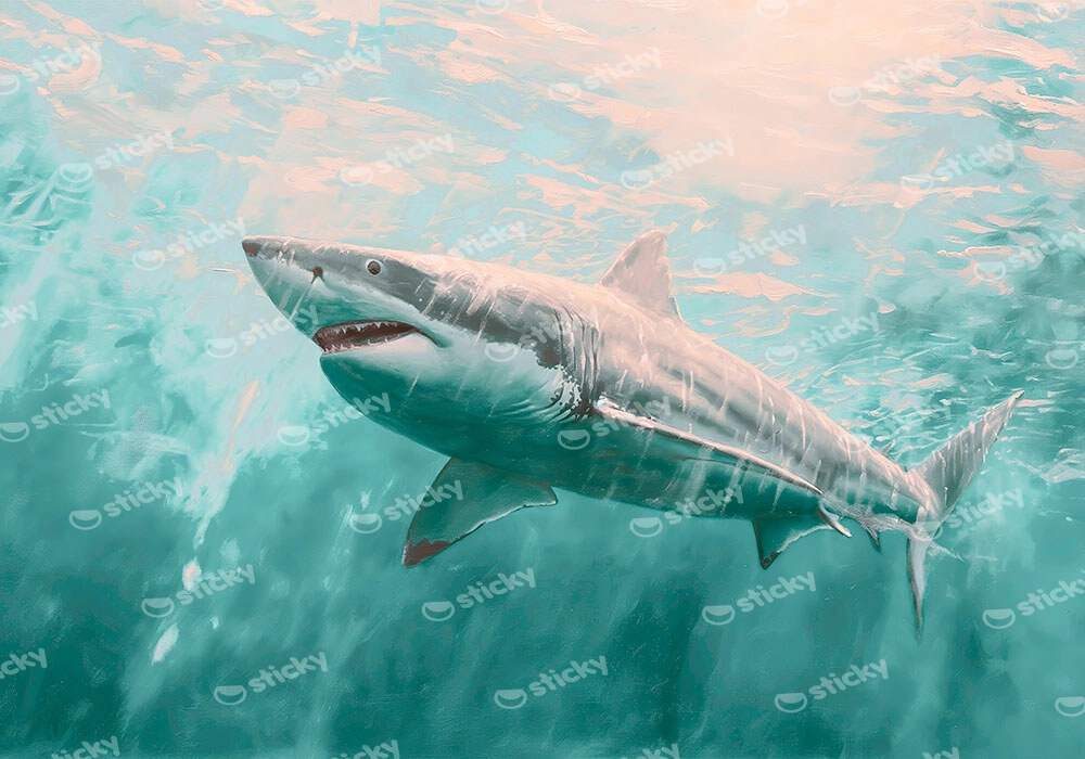 Πίνακας σε Καμβά VINTAGE PASTEL GREAT WHITE SHARK