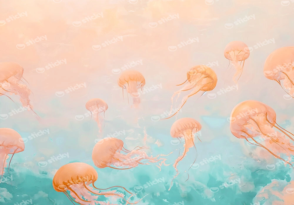 Πίνακας σε Καμβά VINTAGE PASTEL JELLY FISH 2