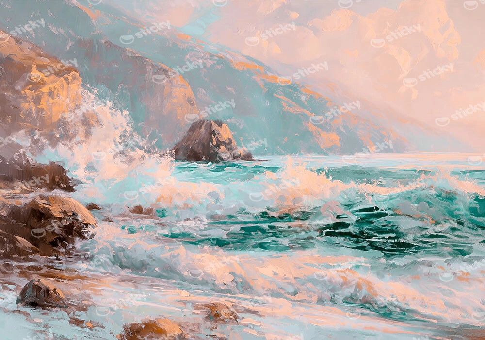 Πίνακας σε Καμβά VINTAGE PASTEL BEACH WAVES