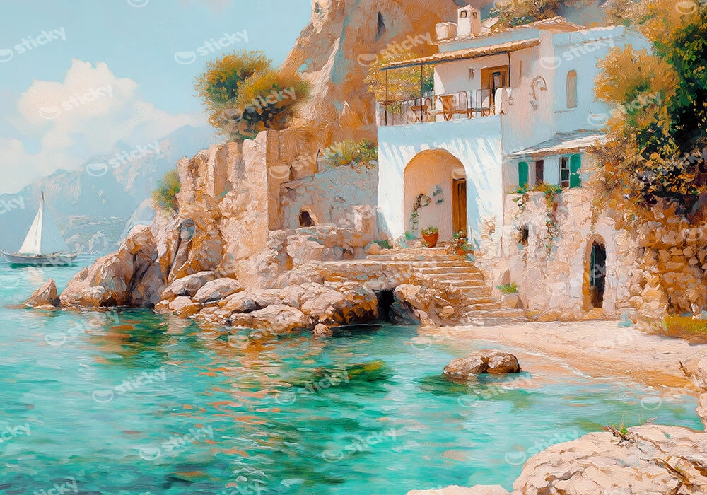 Πίνακας σε Καμβά VINTAGE PASTEL COASTAL HOUSE 3