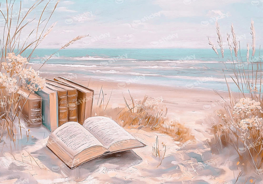 Πίνακας σε Καμβά VINTAGE PASTEL COASTAL WAVES BEACH BOOKS 7